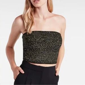 Express Strapless Sparkle Crop Top in Black